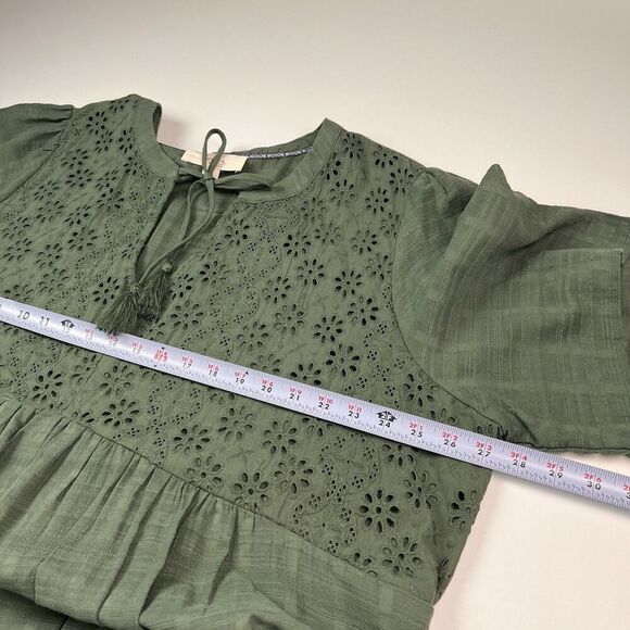 Nurture Westbound Eyelet Lace Tiered Dress sz 3X Olive Green Cottagecore Boho - Picture 7 of 12